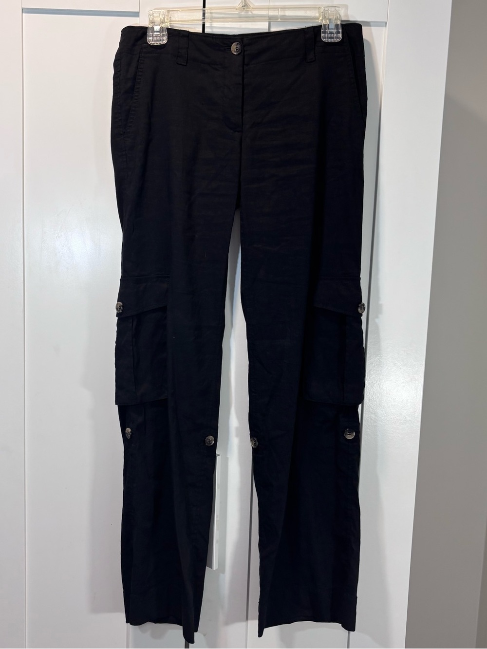Theory Potter TS Cargo Pants Women’s 4 Black Linen Blend Utility Straight Leg